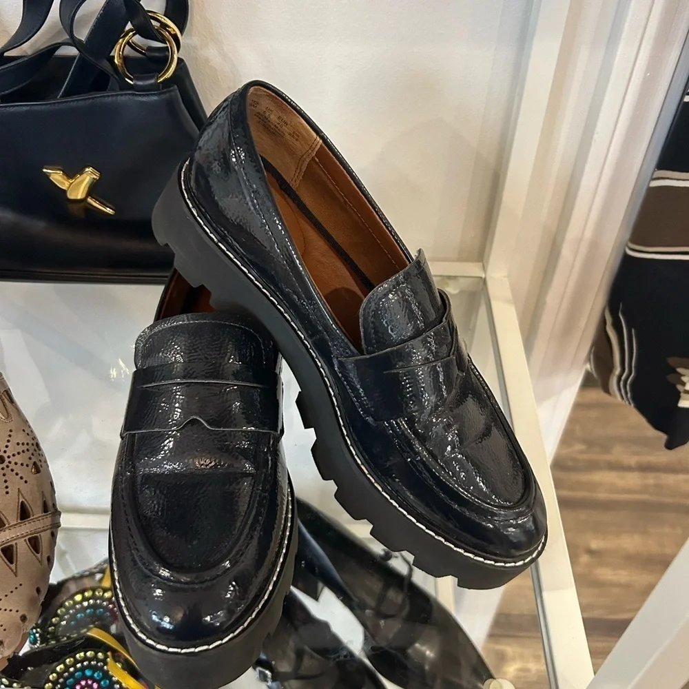 Franco Sarto navy platform loafers size 9